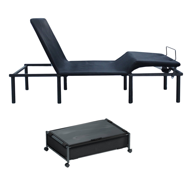 Loressa Adjustable Bed Base - Three Fold-TXL-Motorized Head and Foot Incline - Twin LX, 78.3'' L x 36.2'' W x 14.2'' H, and 1pcs Under Bed Storage With Wheels