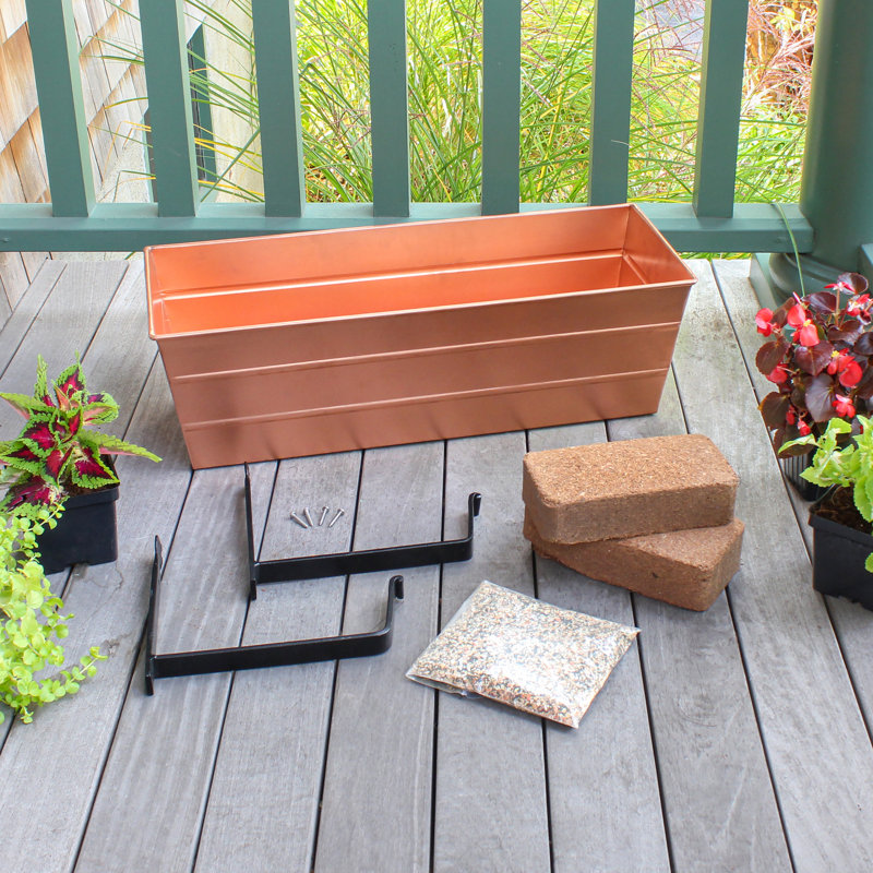 Metal Window Box Planter, Copper Plated