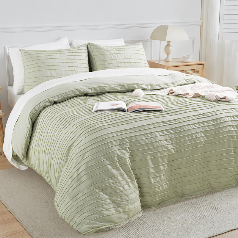NEXHOME PRO Twin Duvet Cover,2 Pieces Boho Tufted Duvet Cover Set, Soft and Lightweight 100% Washed Microfiber Comforter Cover Set for All Season(Sage Green,66 x 90)-No Comforter
