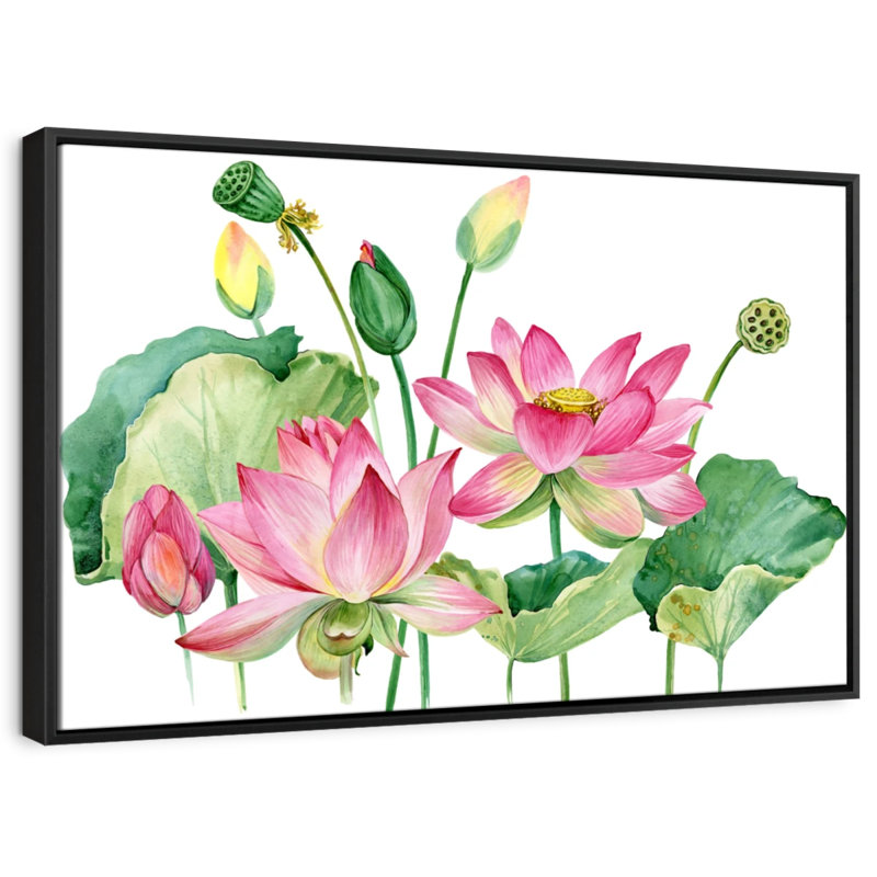 Grappe de lotus rose, reproduction sur toile, H 29 po x l 43 po