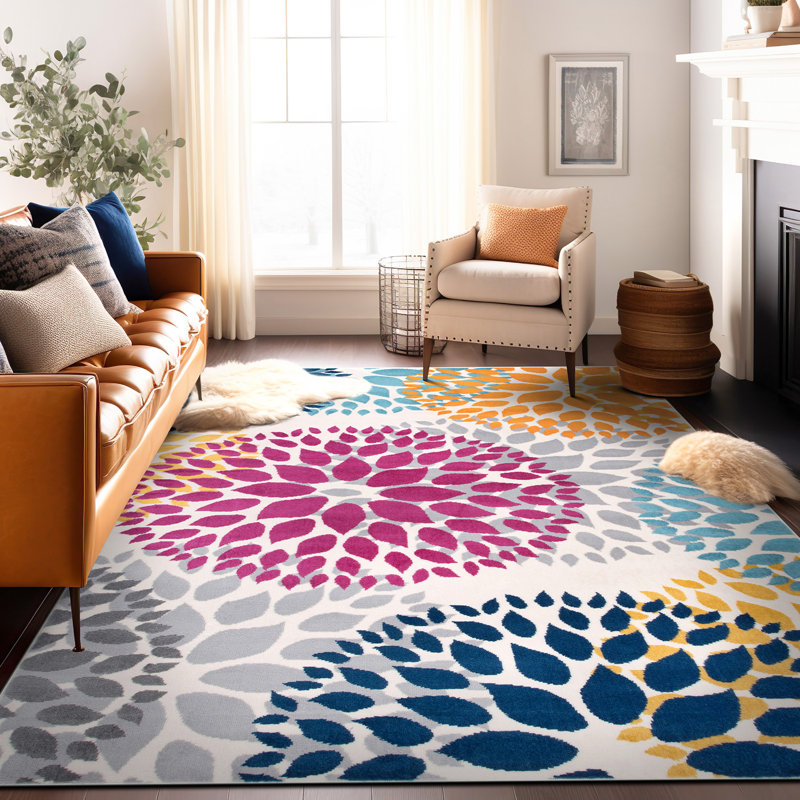 Tapis rose / bleu / bleu sarcelle arrière-plan, Rectangle 6 pi 6 po x 9 pi