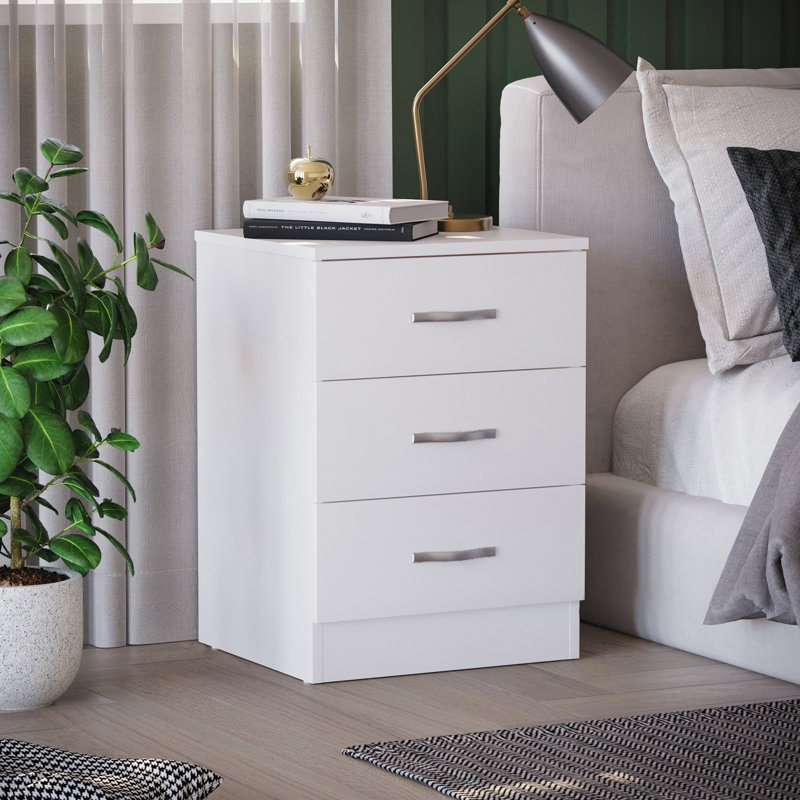 Maybery 3 - Drawer Bedside Table Nightstand, White