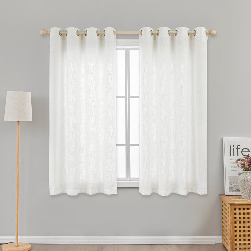 Paire de rideaux semi-transparents en mélange de lin Kambi , L 52 po x L 63 po, Ivoire ivoire