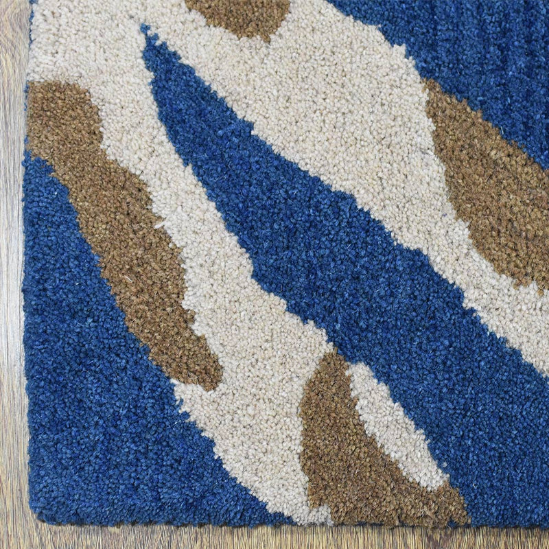 Tapis écologiques en laine touffetés à la main - carrés, de couleur bleue, de conception moderne et contemporaine, tapis épais antidérapants faits à la main pour le salon, la chambre à coucher