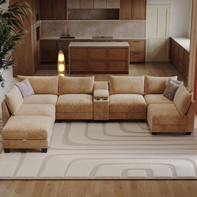 Amold 136 '' Modern U-shaped Sectional Sofa, Living Room Modular Cloud Couch With Ottoman And Console