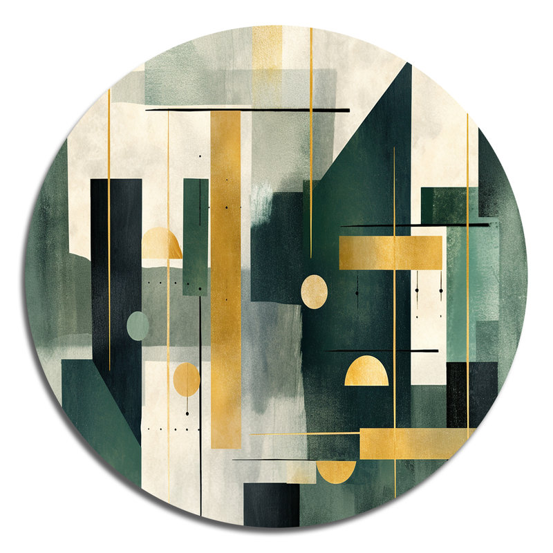 Or vert et univers parallèles - Art abstrait rond en métal, H 16 po x l 16 po