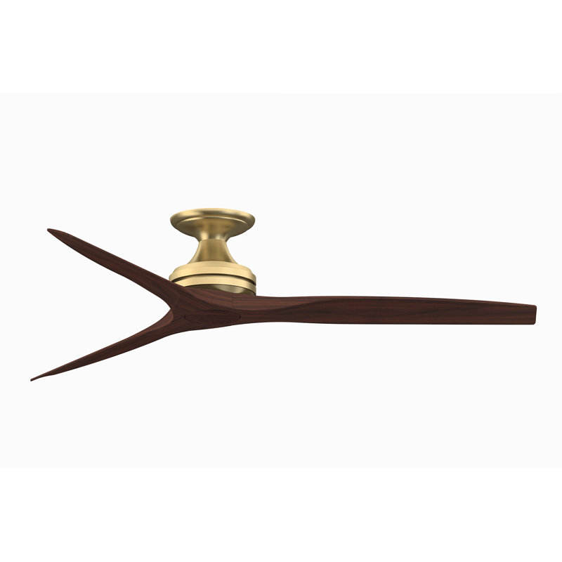 Spitfire 60 inch Flush Indoor/Outdoor Ceiling Fan - Brushed Satin Brass with Whiskey Wood Blades, Brushed Satin Brass