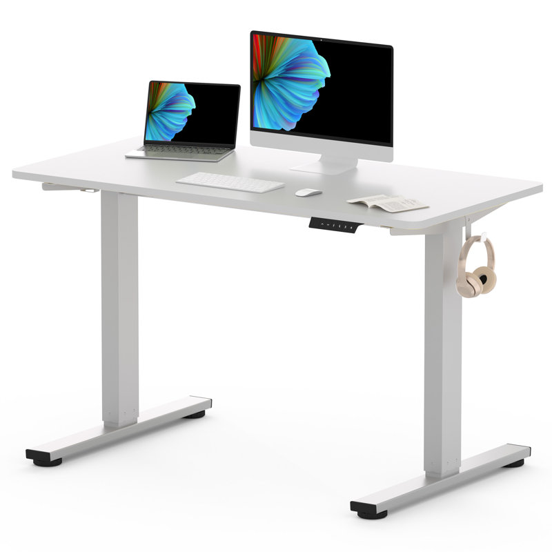 Bureau debout réglable Dojtcho Home Office, H 46,6 po x l 48 po x P 30 po, Blanc / gris