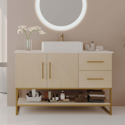 Meuble-lavabo moderne avec lavabo vasque en céramique, meuble autoportant décoratif