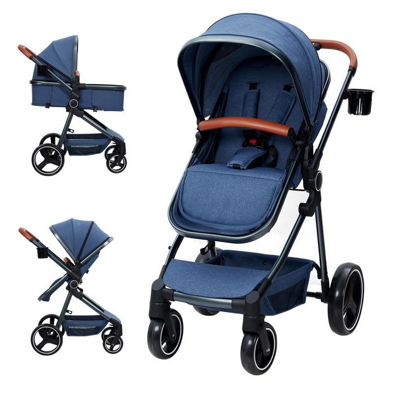 Poussette convertible pour bébé, poussette réversible 3 en 1 pour nouveau-né, Bleu