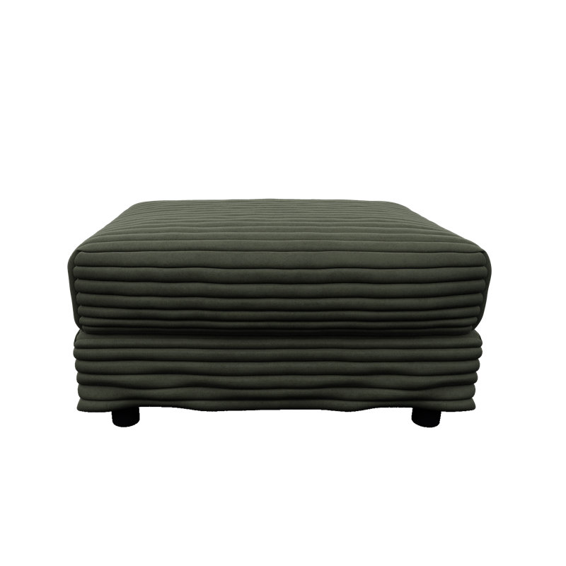 Corduroy Upholstered Ottoman with Solid Wood Frame, Green