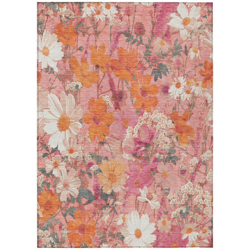 Tapis intérieur / extérieur rose Beshira , 10 pi x 14 pi