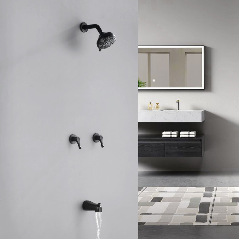 Wall Mounted Shower System With Tub Spout Double Handle Shower Faucet Set Brass Shower Trim Kit With Rough-In Valve