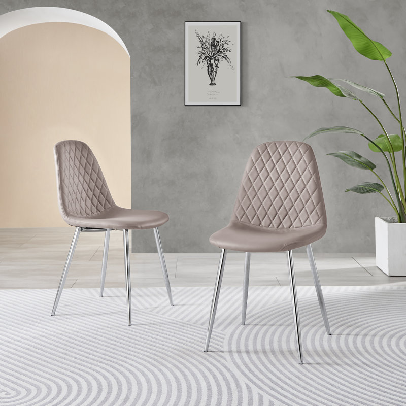 4 - Person Dining Set, Cappuccino/Silver, Grey Marble