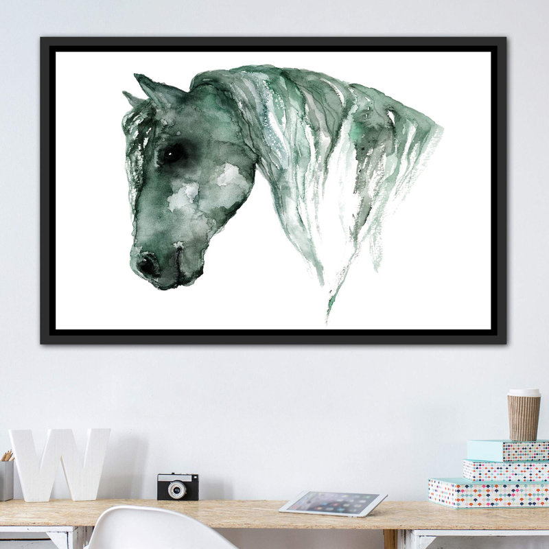 Art du cheval, H 40 po x l 60 po x P 1,5 po, Toile avec cadre noir patiné