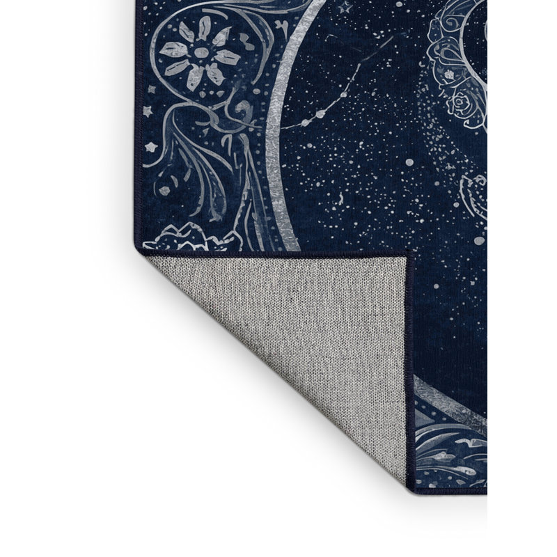 Machine Washable Orys Classic Oriental Rug in Blue – Navy Binding, 8 x 12