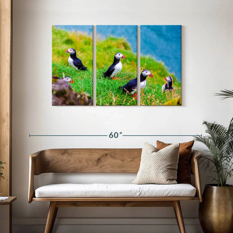 Brampt Puffins On Grass, 28" H x 45" W