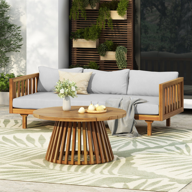 ENSEMBLE DE MEUBLES DE PATIO: LIT DE CLASSE 3 PLACES CLAREMONT + TABLE EN BOIS ACACIA, Gris clair