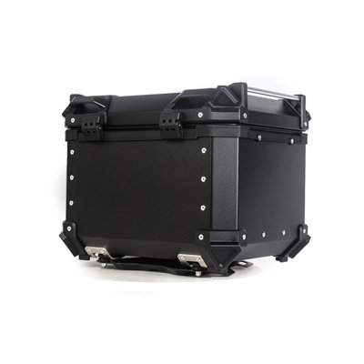 Coffre de moto, boîte de queue de moto de 45 L, coffre de moto en alliage d'aluminium imperméable, boîte de rangement pour bagages avec couvercle de sécurité unique, plaque de base et outils d'installation
