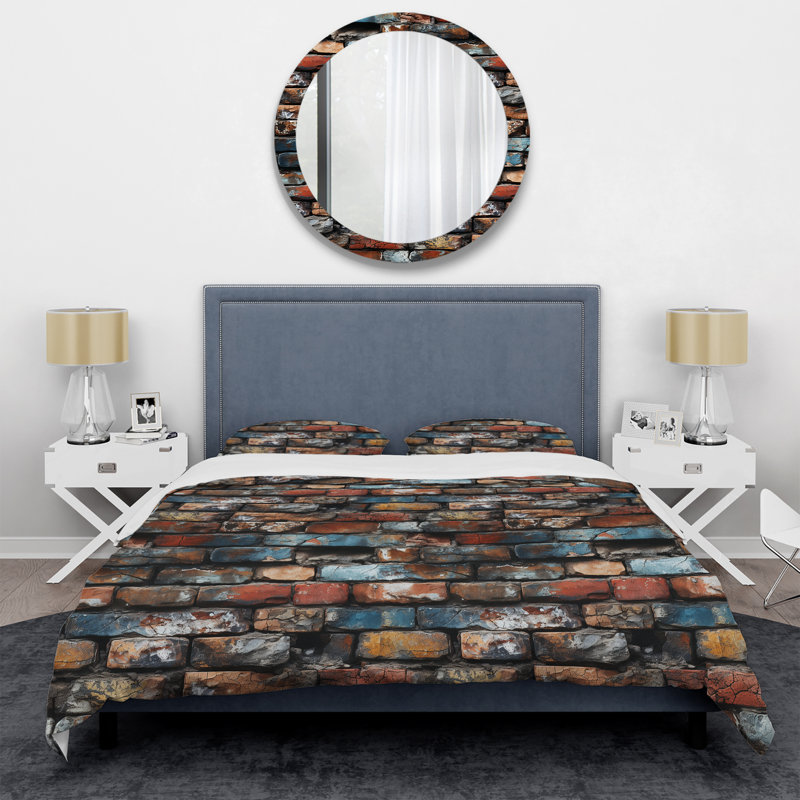 Timeless Brick Elegance - Ensemble de housse de couette en brique, Housse de couette pour grand lit et 2 taies décor