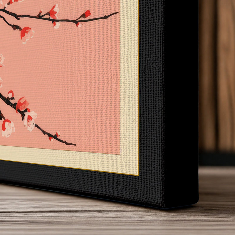 Moonlit Cherry Blossom Japandi - Wrapped Canvas, 30x20 - 76.2 x 50.8 cm, Black Border