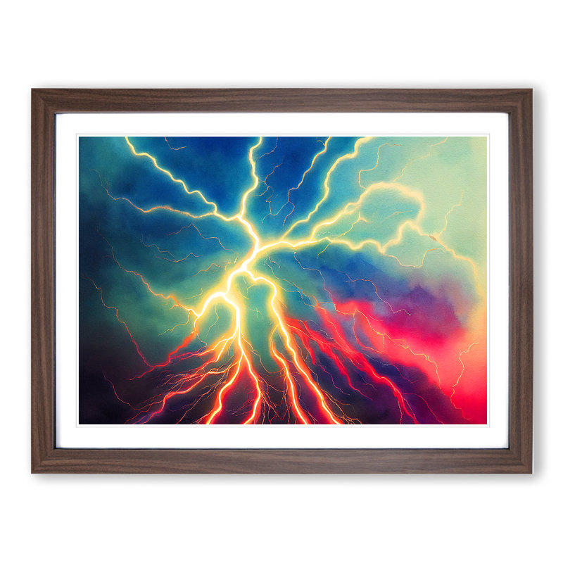 XH1022-2977X Effervescent Lightning Bolt - Single Picture Frame Print, 25cm H x 34cm W x 2cm D, Walnut
