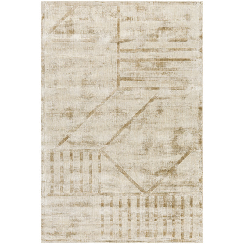 Rectangle Onetta Geometric Hand Loomed Viscose Area Rug in Brown, Rectangle 10' x 14'