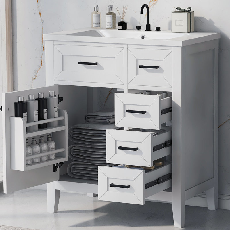 Meuble-lavabo simple 30 po avec comptoir en céramique, Blanc