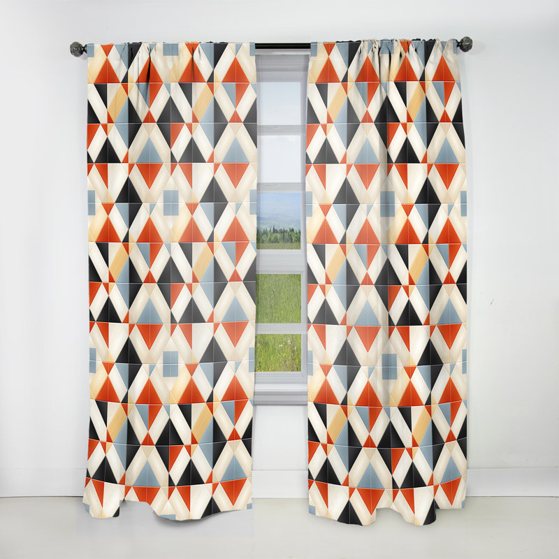 Motif de mosaïque rustique orange et beige - Rideau obscurcissant géométrique abstrait - 1 panneau, L 52 po x L 63 po