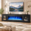 Meuble télé 90 po avec foyer électrique intelligent, meuble audio-vidéo pouvant accueillir un téléviseur de 100 po ou moins, console Wi-Fi contrôlée avec tablettes réglables et portes en verre