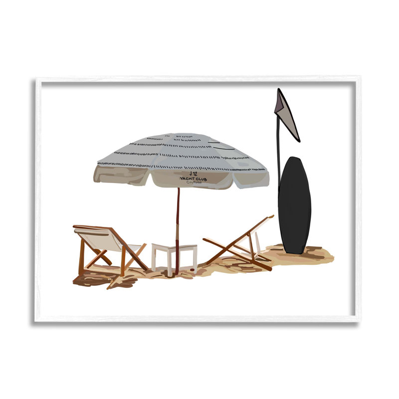 Scène de parasol Minimal Beach par Amelia Noyes, H 24 po x l 30 po x P 1,5 po, Giclée encadrée blanc bord de mer