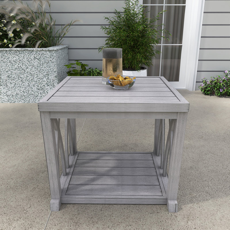 Table d'appoint d'extérieur carrée en aluminium à 2 niveaux, Gris