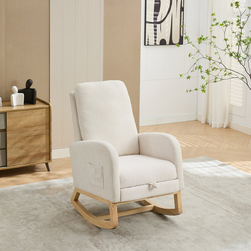 Lace Boucle Upholstered Rocking Chair with Retractable Footrest