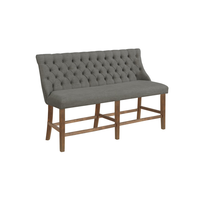 Akasia Linen Blend Upholstered Bench, Gray, Walnut
