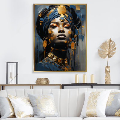 Bleu et or femme africaine déesse I - art mural africain