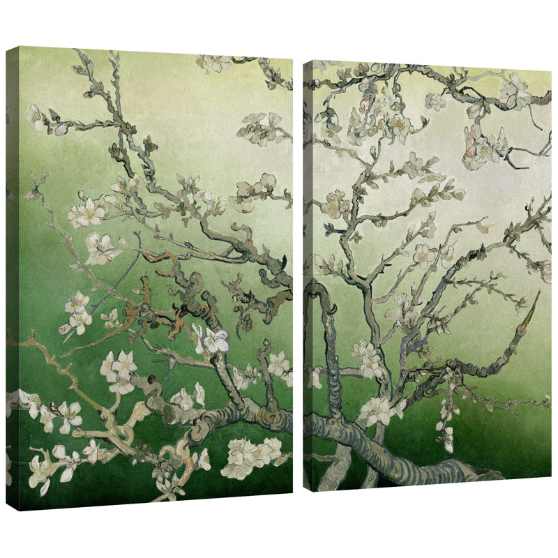 «Amandier en fleurs» par Vincent van Gogh, H 24 po x l 32 po x P 1,5 po, Fresh Spring Green Gradient, Toile tendue