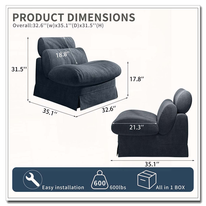 Chaise d'appoint minimaliste avec revêtement en chenille douce et structure en bois massif, Chenille bleu