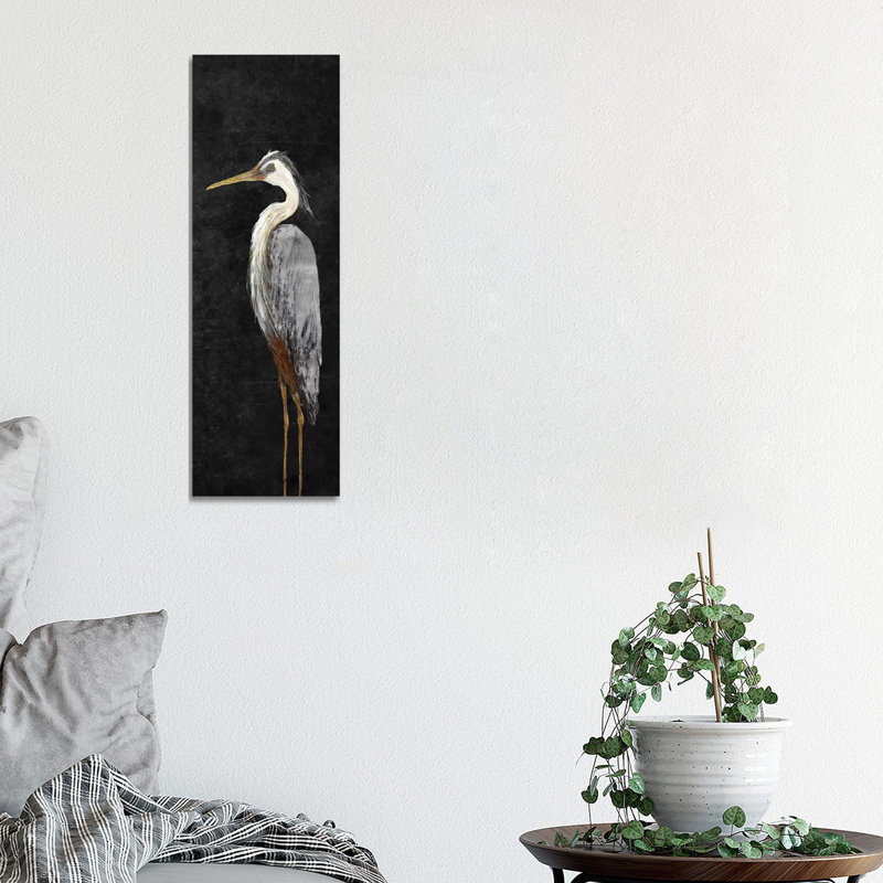 Héron sur fond noir I - Giclée sur toile tendue avec châssis, H 36 po x l 12 po