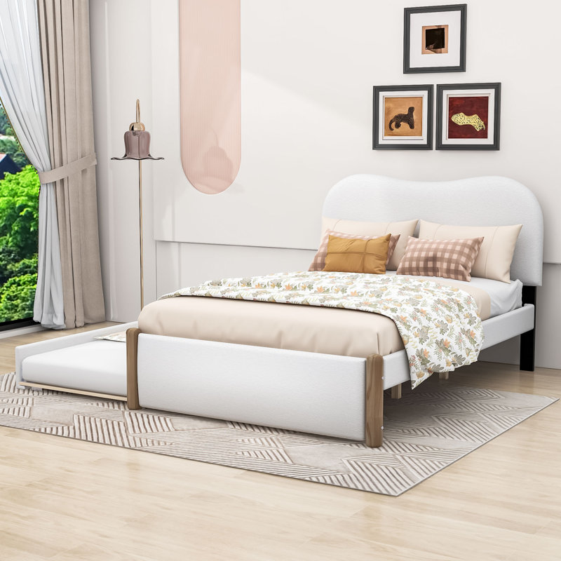 Lit plateforme tapissier Ileana, Double, Blanc