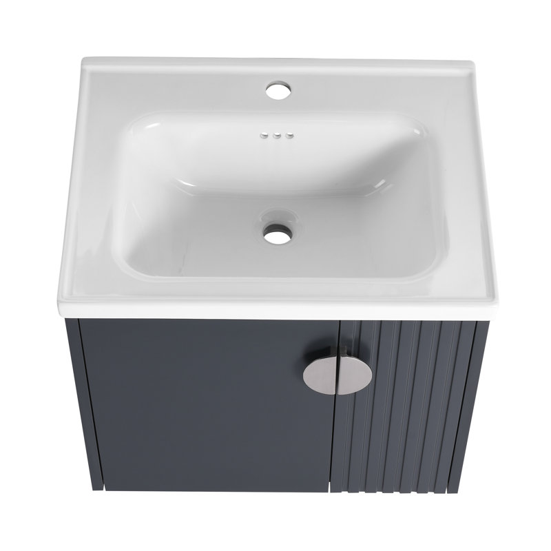Meuble-lavabo mural avec lavabo en céramique, Noir