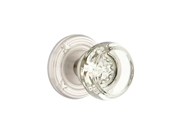 Ensemble de mortaise intérieure Emtek avec ruban et roseau et bouton de verre Georgetown (LH), Nickel satiné