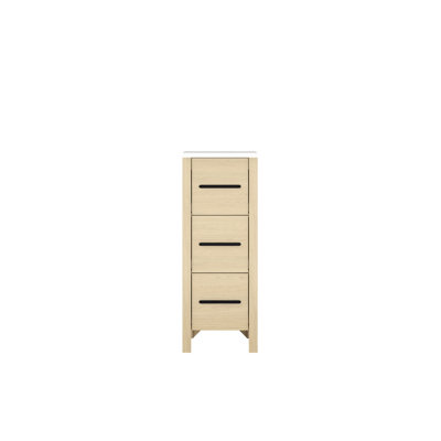 Meuble-lavabo autoportant de 12 po avec comptoir, panneau de contreplaqué et contreplaqué, base sophistiquée, charnières, facile à assembler, esthétique minimaliste moderne, couleur bois naturel,