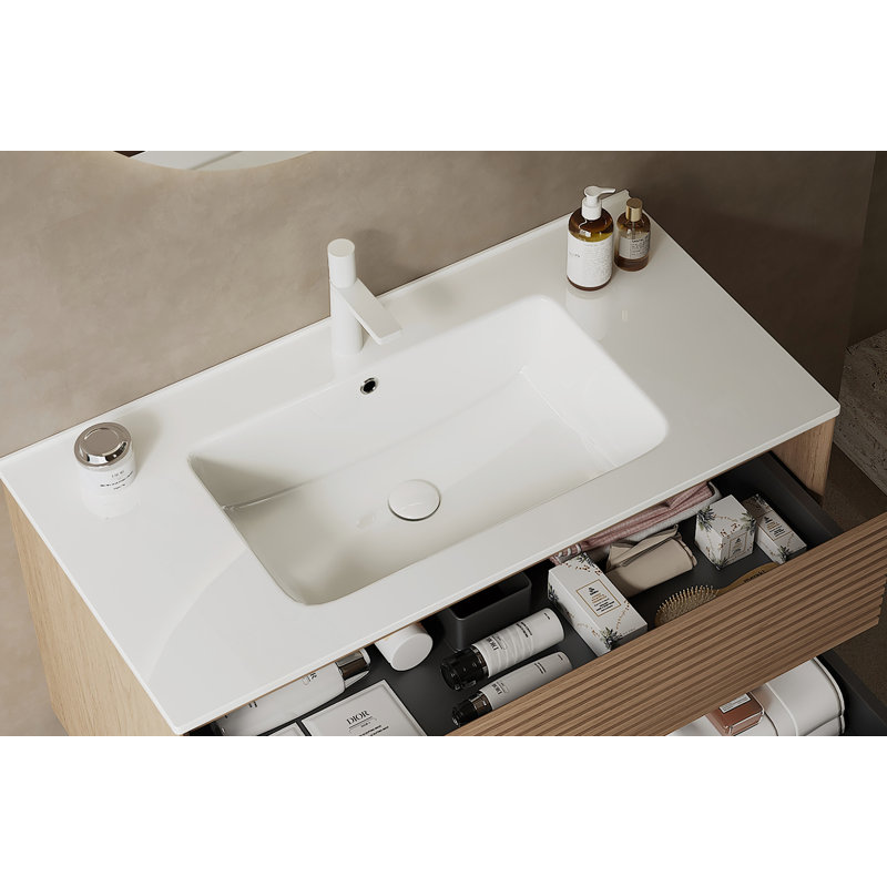Comptoir de salle de bain 36 po avec lavabo en céramique blanche, sans armoire