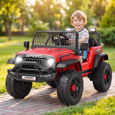 Voiture électrique Alex 12 V pour enfant avec télécommande, 2 moteurs puissants de 100 W, suspensions à ressorts, vitesses rapides/lente, marche avant/arrière, lumières DEL, musique, klaxon et Bluetooth