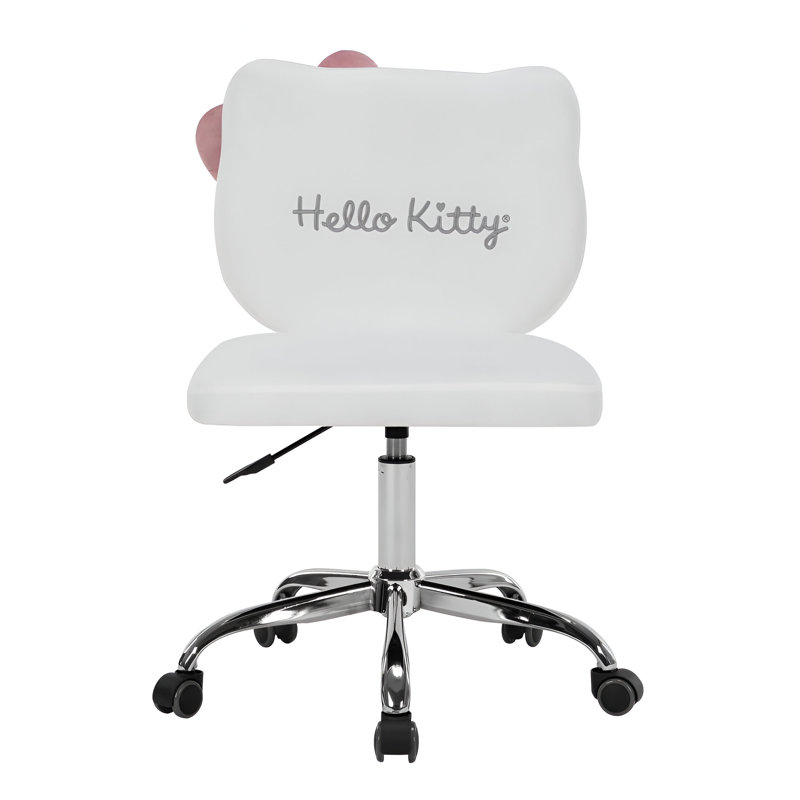 Hello Kitty Kawaii Swivel Vanity Chair for Makeup Room with Wheels Rolling, Comfy Polyurethane Foam, White