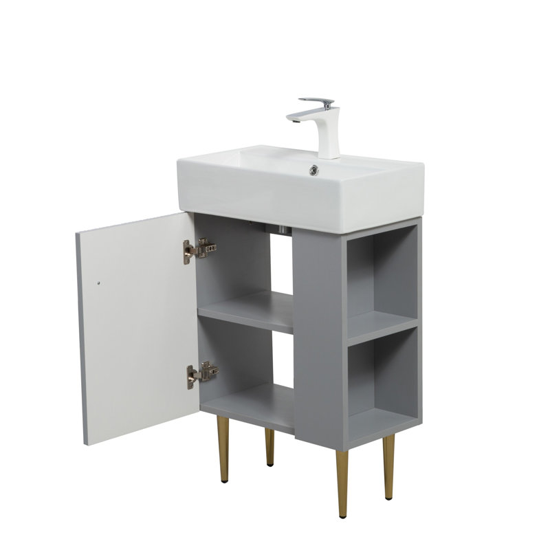 Meuble-lavabo à tablettes ouvertes avec lavabo