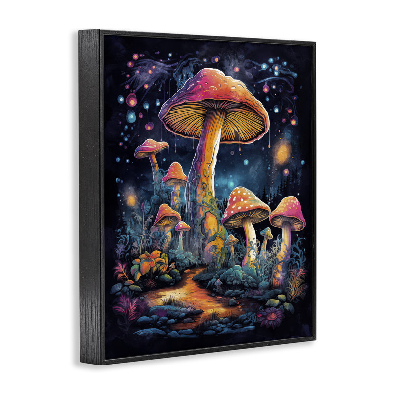 Art psychédélique sur champignon, art giclée par Nina Blue, H 30 po x l 24 po, Giclée encadrée noir minuit