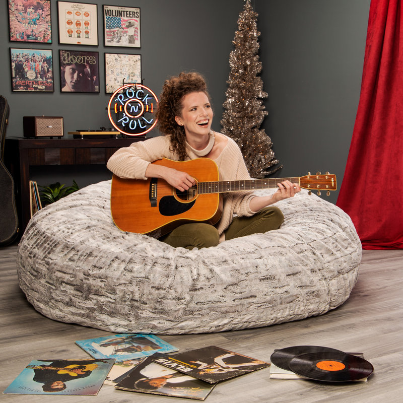 6 Foot Cocoon - Large Bean Bag Chair, Premium Luxe Faux Fur, Silver Fox