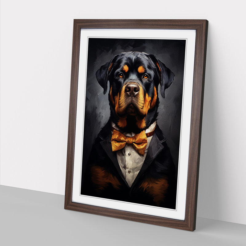 Rottweiler Informel - Single Picture Frame Print on Wood, 64cm H x 46cm W x 2cm D, Walnut 