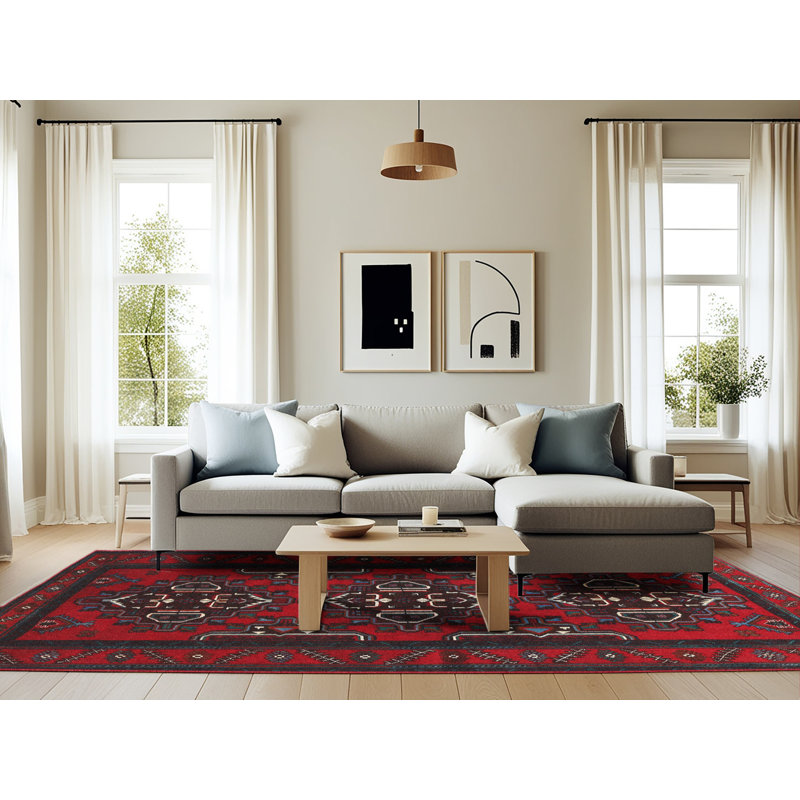 Tapis rouge/brun/beige traditionnel Brattleboro, Rectangle 6 pi x 9 pi